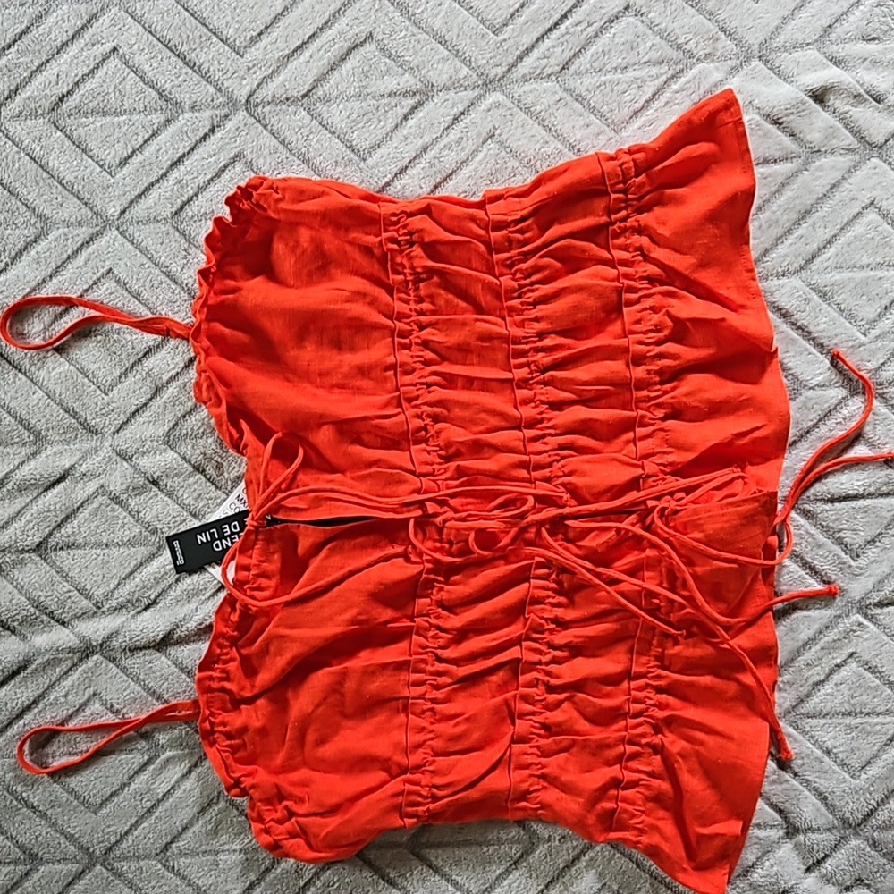 Red Linen blend summer top